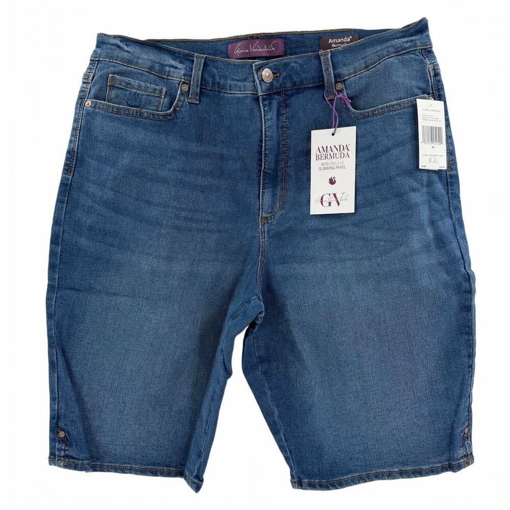 Gloria Vanderbilt Amanda Bermuda Jean Shorts 16 Medium Wash Slimming Panel NWT